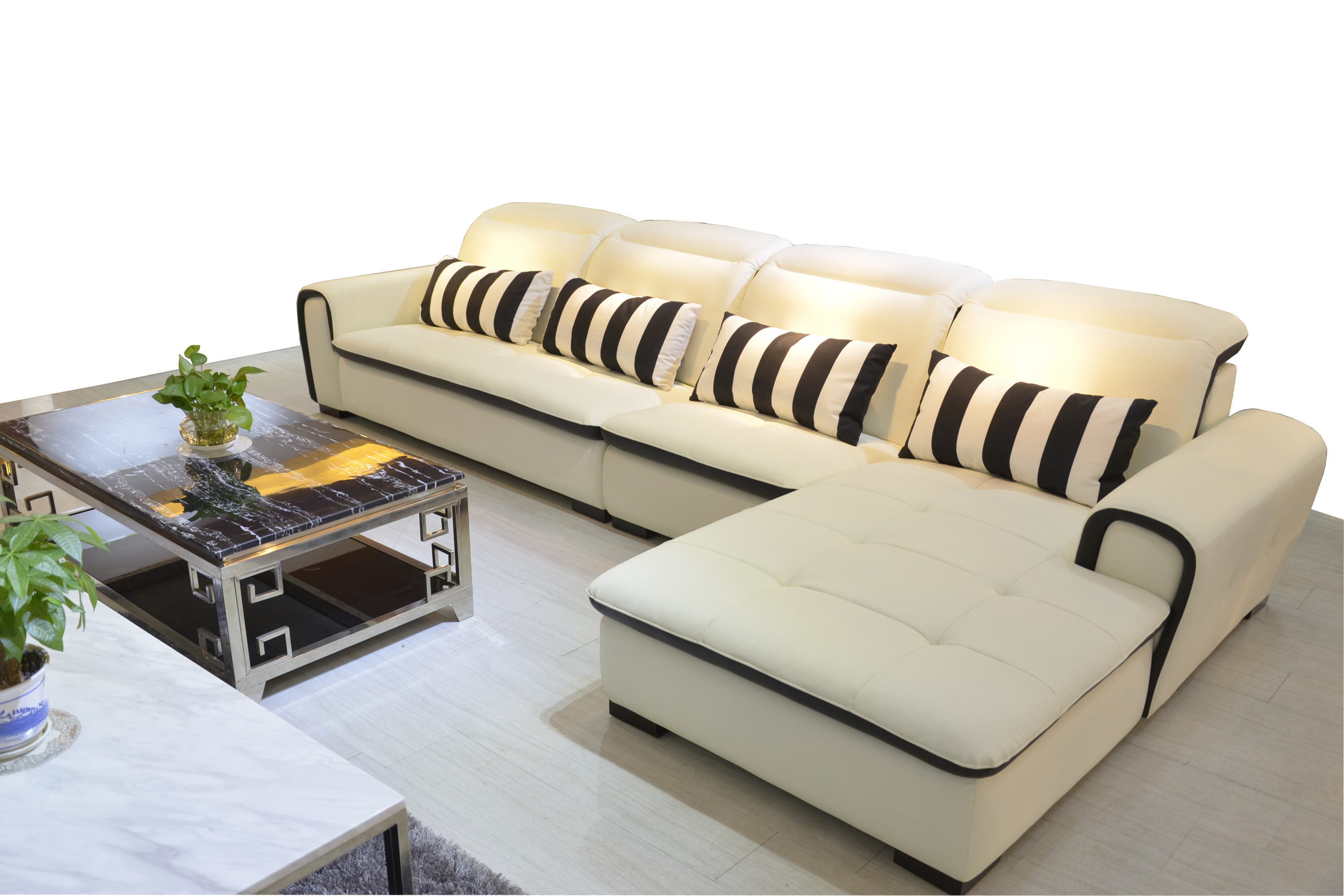 Sectional genuine leather sofa furninture 1+3+chaise h991