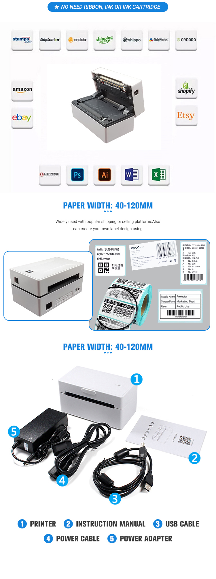 1- Label Print Direct Thermal Label Printer for Shipping Packages and Other Print