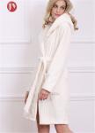 Quick Dry Hooded Soft Knee Length Bathrobe For Girls V Shaped Embossed