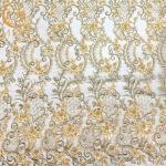 20% Nylon 3D Applique Heavy Beaded Lace Fabric With Floral Pattern