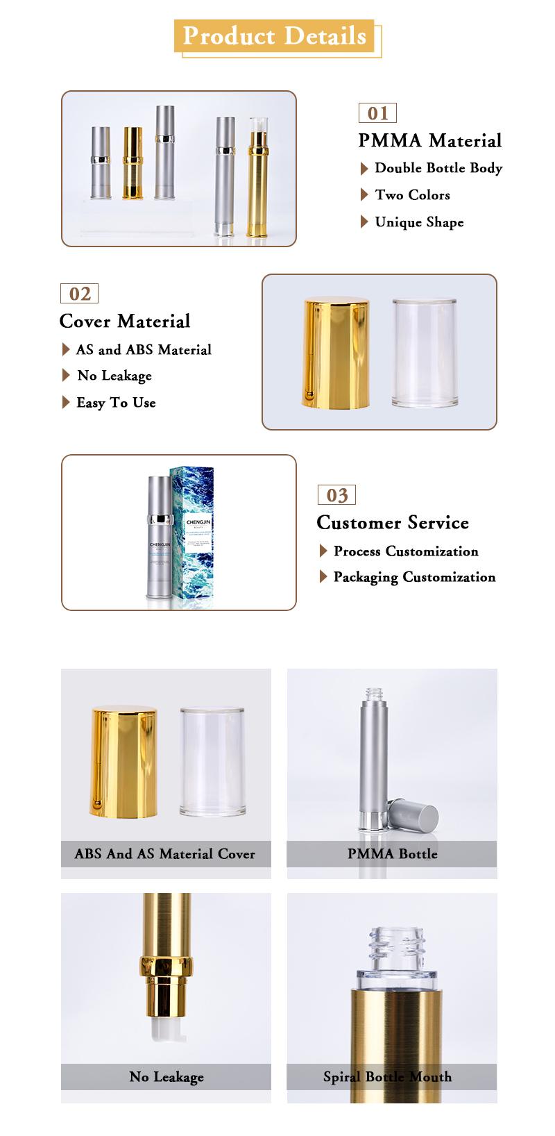 Plastic Vacuum Cosmetic Face Cream Pump Bottle With Clear Cap 10ml - 30ml