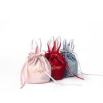 Soft Touch Fabric Drawstring Gift Bags Customized Stamped Gold Logo Pouch Bag