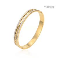 Buy cheap 18k Gold Welt Womens Stainless Steel Bracelet Rhombus Inlaid Rhinestone Bangle product