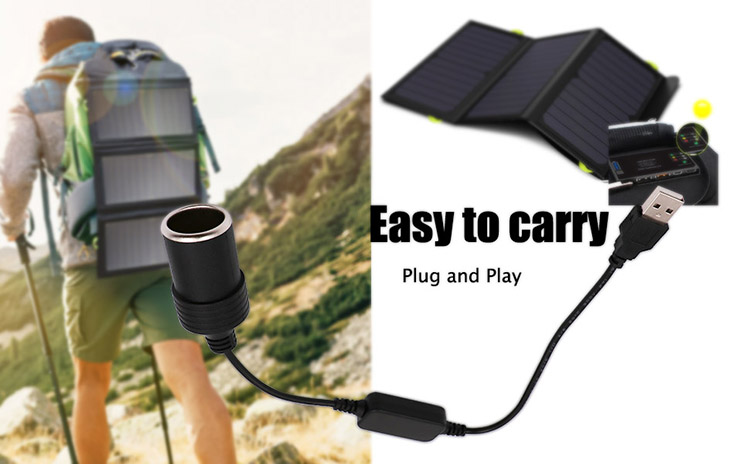 High Quality 12W 5V USB to 12V Converter Cigarette Plug Lighter Socket Cable Adapter with Led Voltage Module