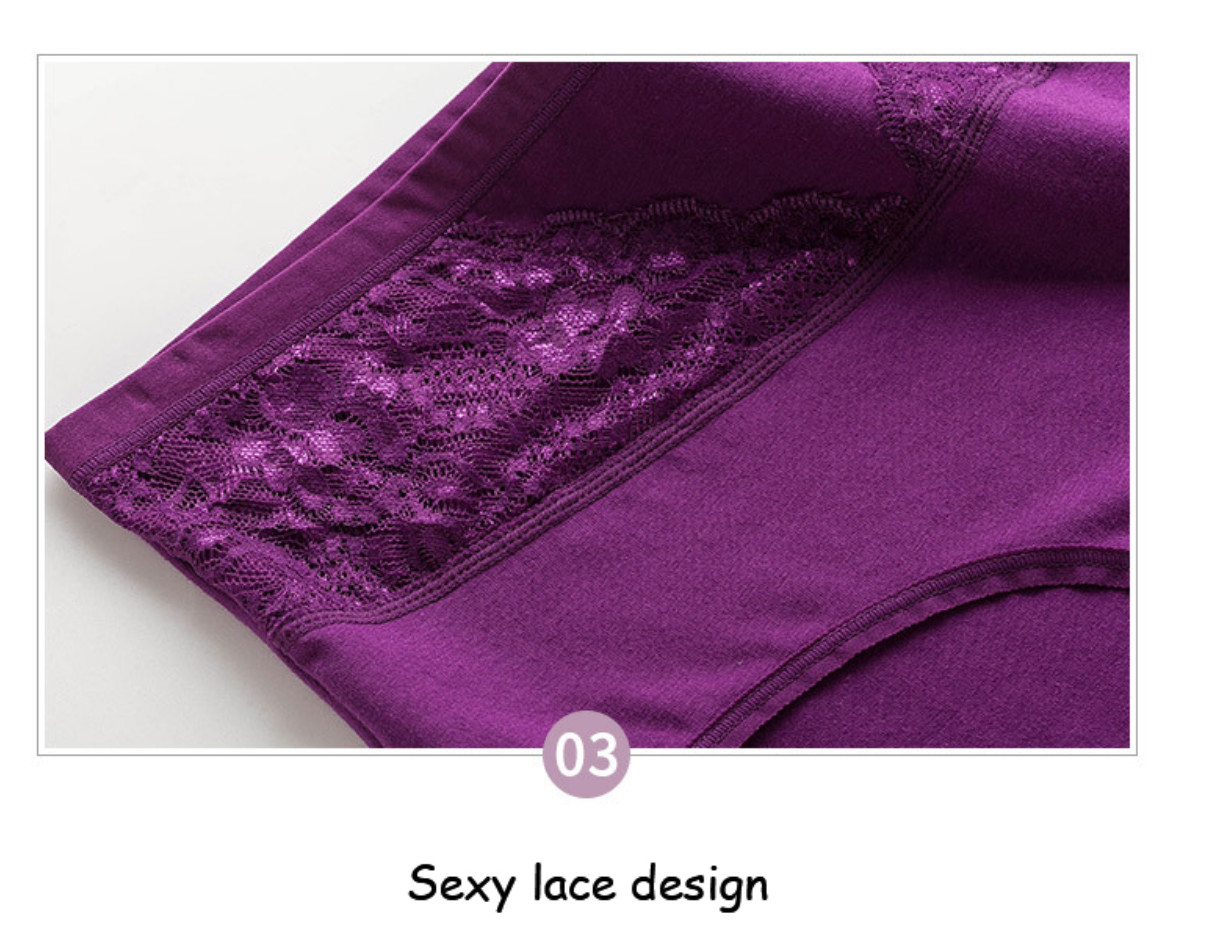 XL-4XL Womens Underwears High Waist Cotton Female Fat Briefs Plus Size Lace Panties For Middle-Aged Women