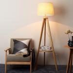 Modern wooden fabric living room bedroom floor lamp night wooden tripod floor