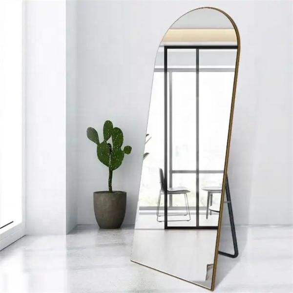 Decorative Full-Length Gold Body Dressing Wall Mirror with Metal Framed Arch