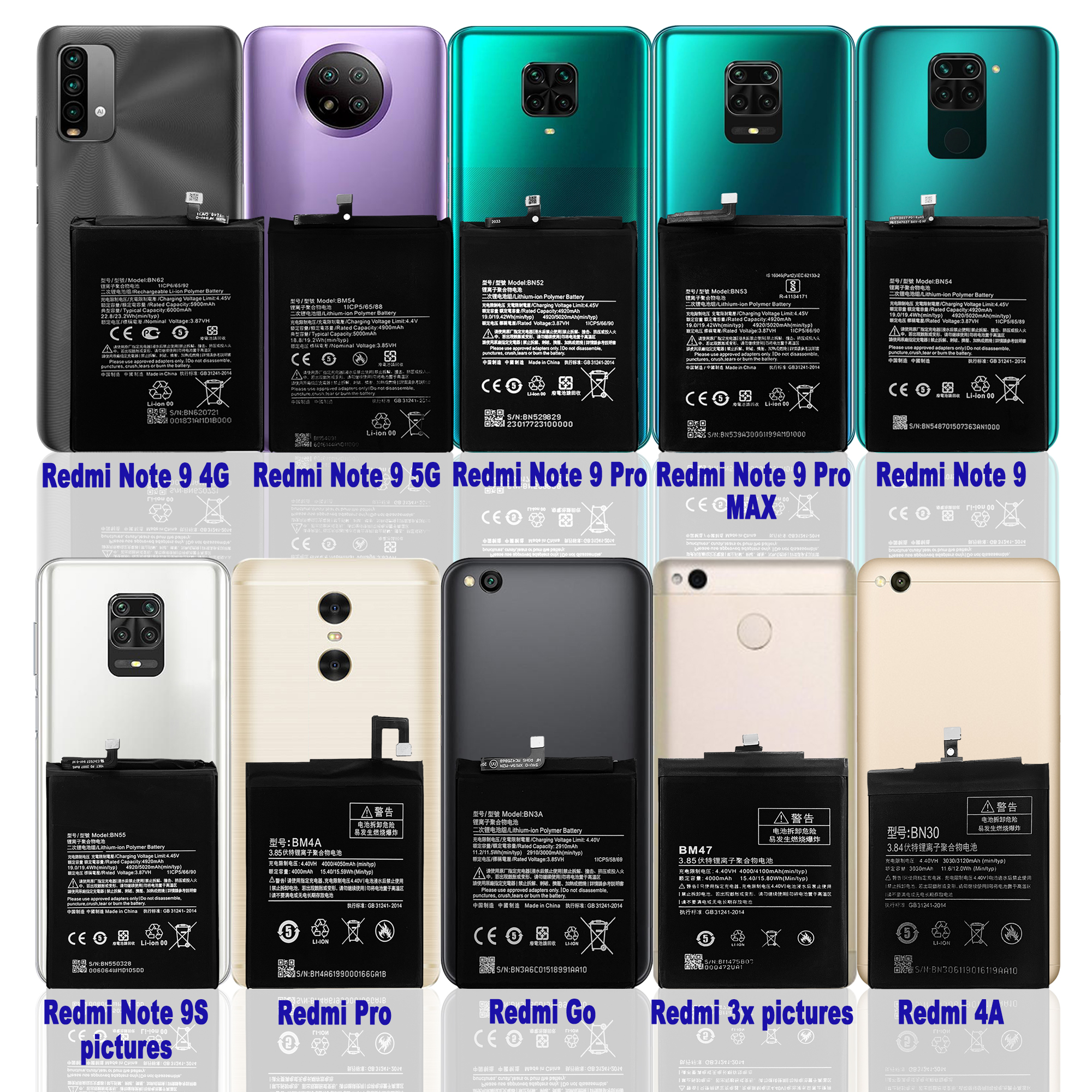 Mobile Phone Battery for Redmi1 Redmi2 Redmi3 Redmi4 Redmi5 Redmi6 Redmi7 Redmi8 Redmi9