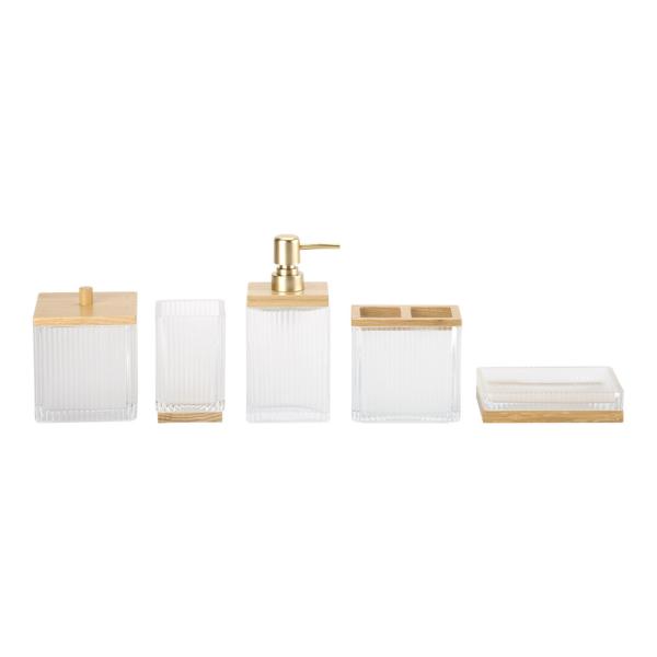 Buy cheap Glass Bathroom Set Luxury Square Shape Milky White Ribbed Vertical Stripe Glass Soap Dispenser from wholesalers