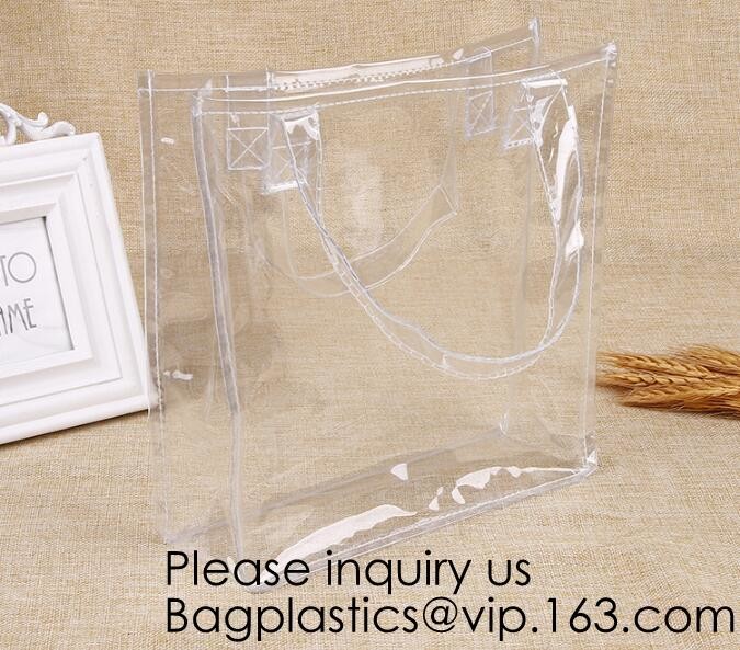 Reusable Custom Transparent PVC Shopping Bag Promotional Items Ladies Clear Plastic Beach Tote Bags Women, bagease, pack