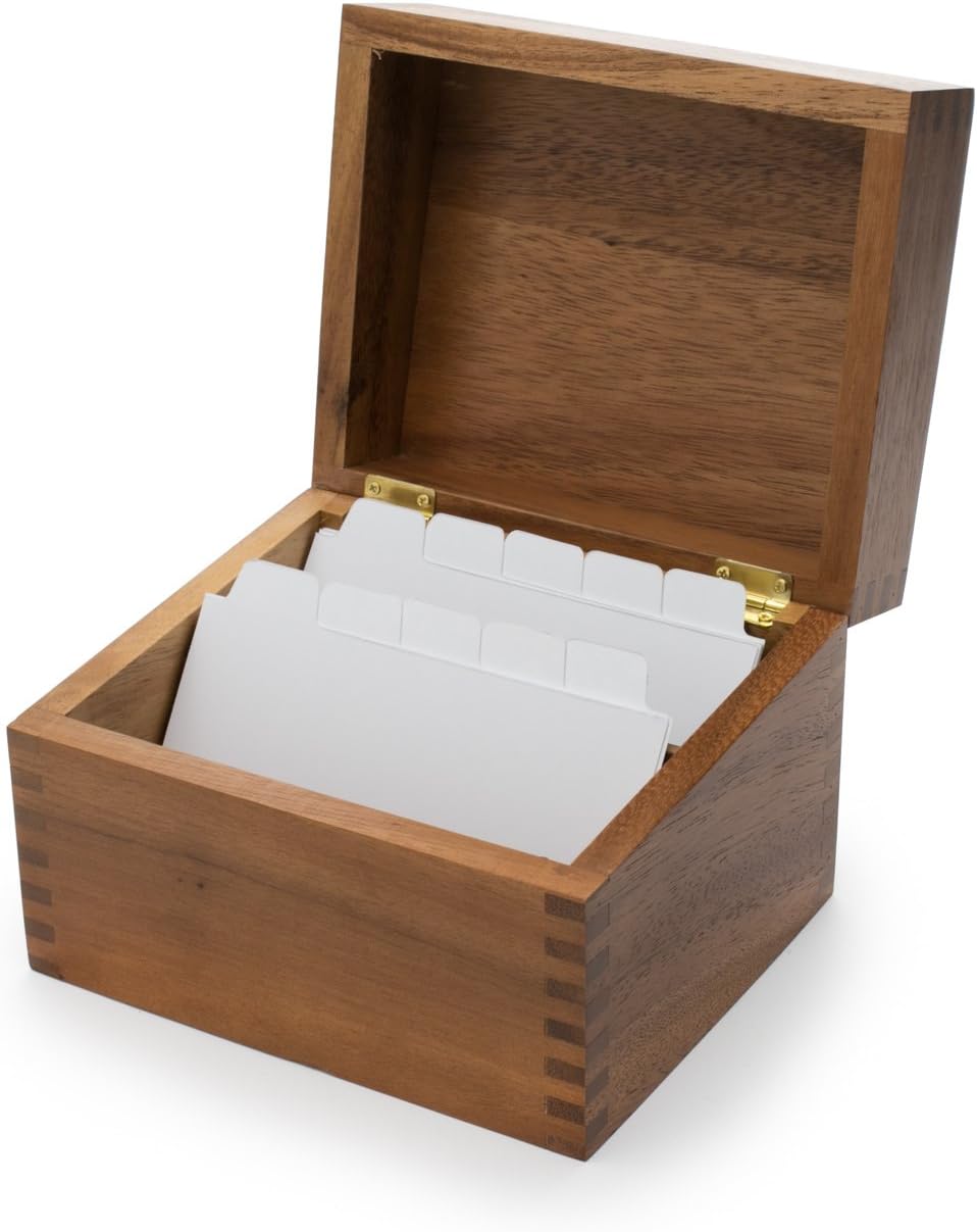 Acacia Wood Recipe Box with Divider Tabs Bamboo Kitchen Storage with Love Style for Home Halloween Graduation Easter Gift Box