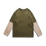 Unisex Casual Two Long Sleeve T Shirt Men Women Spring Autumn Stitching Color