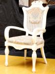 White Antique Wooden Throne Chair Embroidery Pads Dining Chair Upholstery Fabric