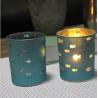 Buy cheap Electroplate blue glass votive candle holder with hollow sea fish decor from wholesalers