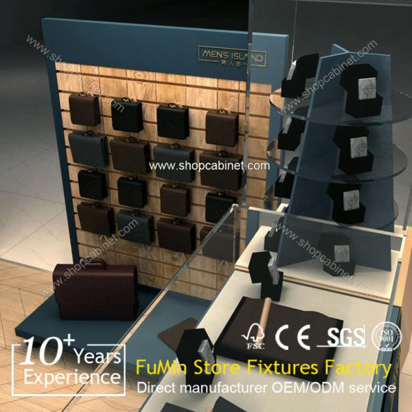 Wholesale custom floor wood bag display rack lesther display showcase for bag