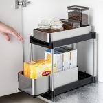 Under Sink Kitchen Storage Rack Clutter-Free 2 Tiers Stainless Steel Kitchen