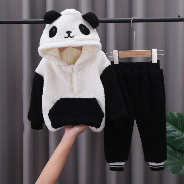 Buy cheap Autumn Winter Children'S Outfit Sets Lamb Cashmere Panda Hooded 2 Piece White Pantsuit from wholesalers