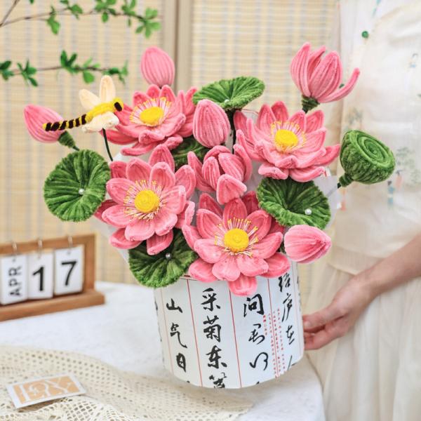 35x38cm Handmade Twist Rod Flower Bouquet Material Kit Real Silk Fabric Juan Hua