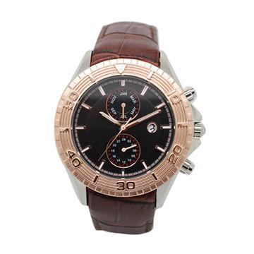Buy cheap Men's Dual Time Multifunction Wrist Watch With Leather Band Luxury from wholesalers