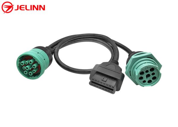Buy cheap J1939 9 Pin 9pin Threaded Connector to OBD 2 OBDII 16 Pin 16pin Splitter Y Cable from wholesalers