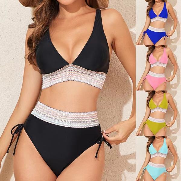 Buy cheap Floral Striped Bikini Halter Swimwear Set Removable Padding Ruched Vacation Beachwear from wholesalers