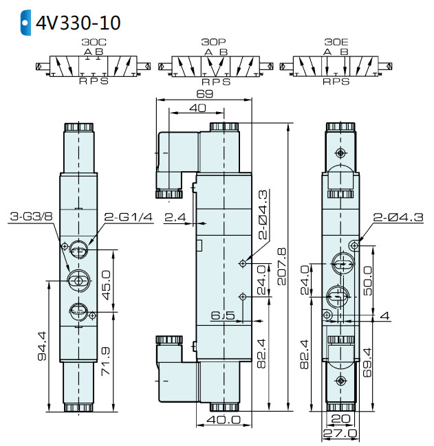 Solenoid Valve 4V330C-08 AIRTAC For Air 0.15 To 0.8 MPa 21 To 114 Psi Fluid Air
