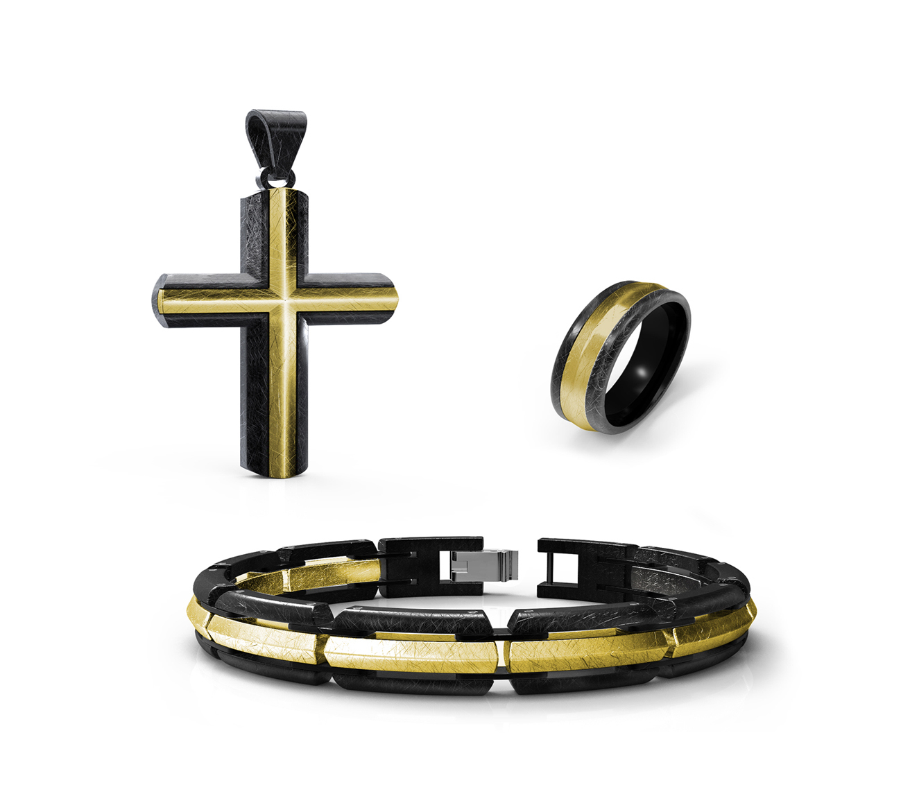 Trendy Stainless Steel Jewelry Set For Men Rings And Bracelet