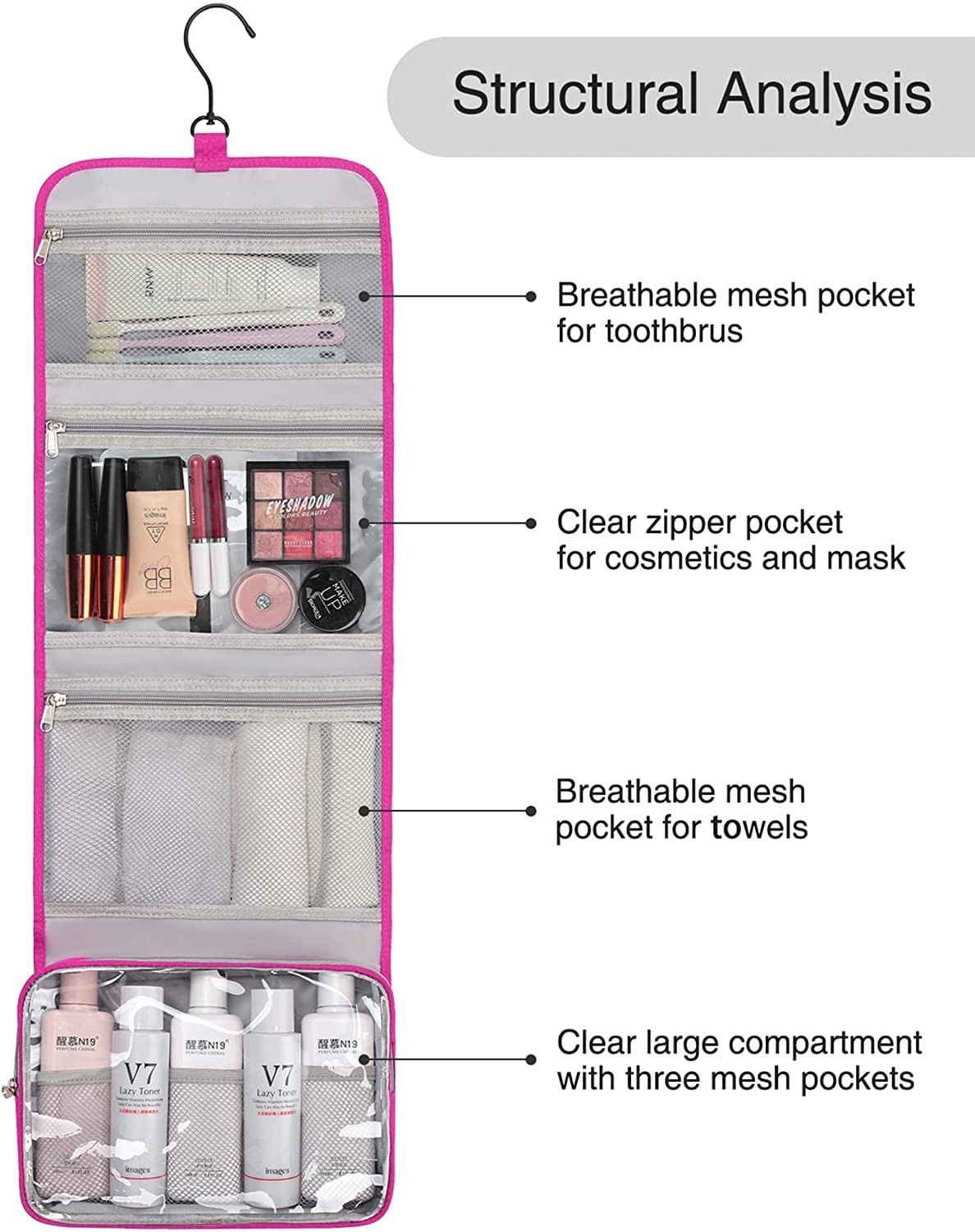 Travel Hanging Toiletry Bag Large Capacity Makeup Bag Waterproof Cosmetic Storage