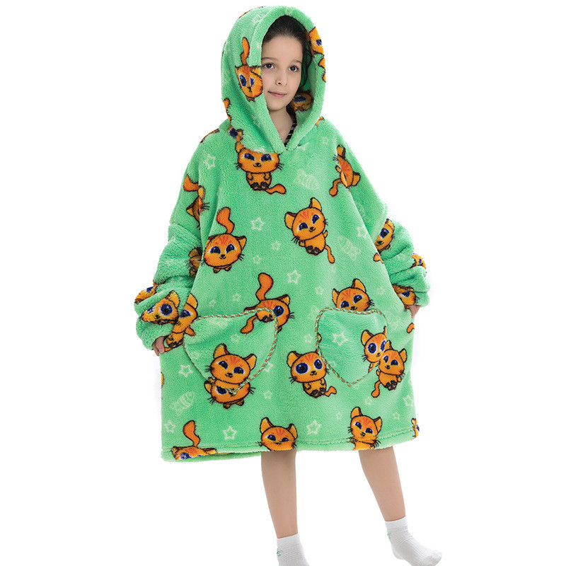 Long Lined Soft Fleece Full Print Oversized Blanket Hoodie With Sleeves