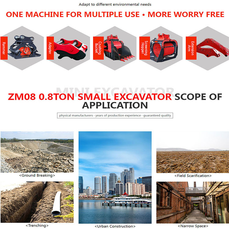 Farm Mini Excavator Digging Trenches ZHONGMEI Small Digger Mini Excavator