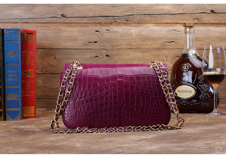 Luxury Genuine Crocodile Belly Skin Gold Hardware Lady Evening Flap Purse Alligator Leather Women Single Shoulder Bag