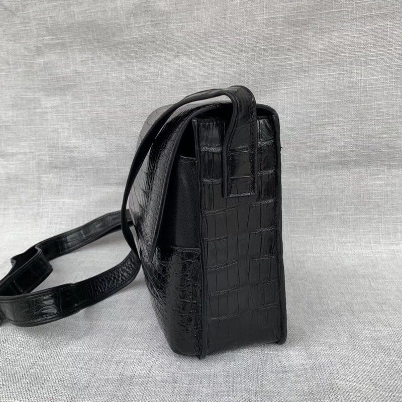 Authentic Alligator Leather Male Flap Purse Cross Shoulder Bag Genuine Crocodile Belly Skin Businessmen Messenger Bag