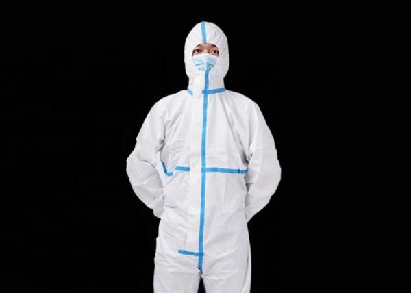 Buy cheap White Knitted Cuff Or Elastic Cuff 45g Non Woven Isolation Gown Fluid Resistant from wholesalers