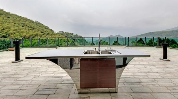 Buy cheap Boat Shaped Design Stainless Steel Outdoor Sink Cabinet With Rose Pink Wood Grain Accent from wholesalers