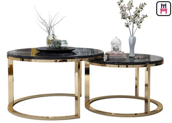 Custom Made Double Round Stainless Steel Coffee Table Marble Top For Salon /