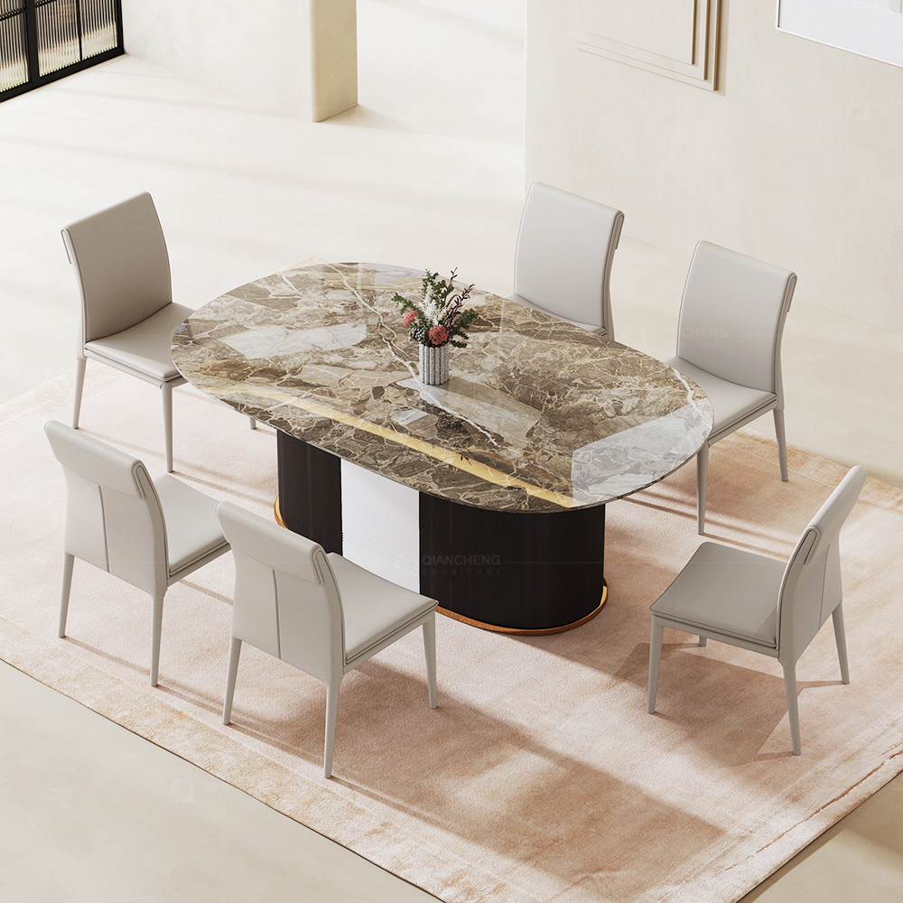 Rectangle Luxury Artificial Marble Top Metal Luxury Dining Table