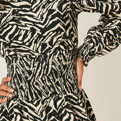 Ladies Elastic Waist Dress for Women Clothing Manufacturers Elegant Custom Logo Zebra Print Long Sleeve Dresses