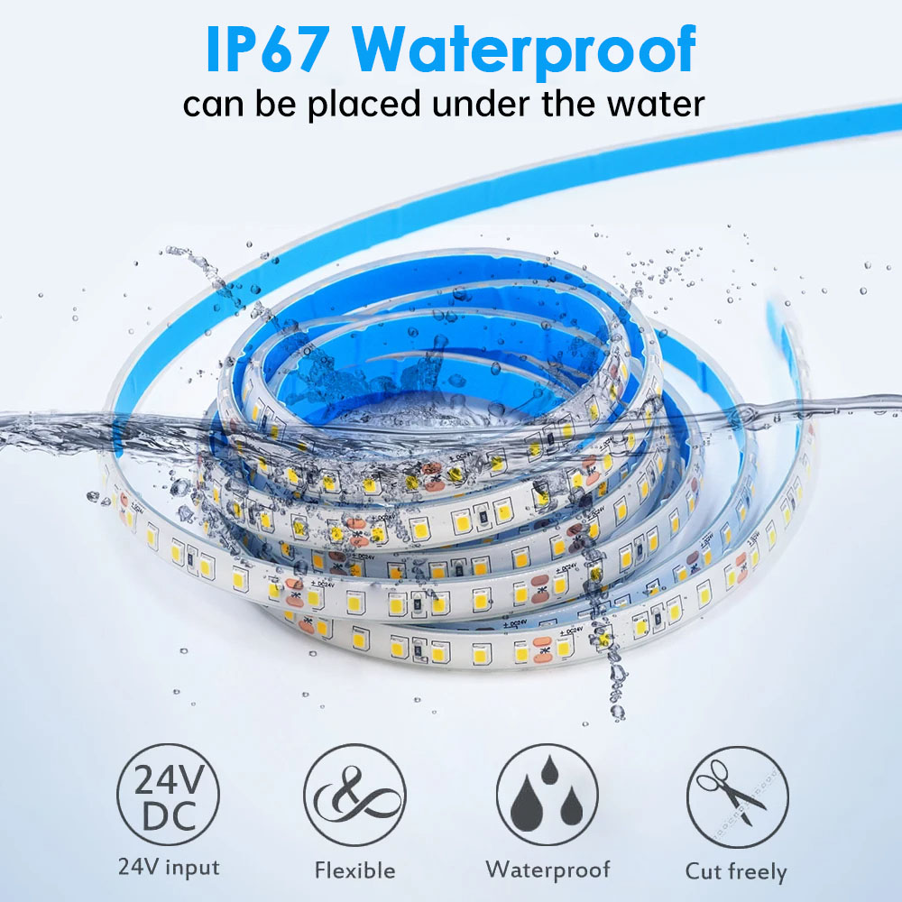Waterproof IP65 2835 LED Strip 3000K 4500K 6500K Lights 115lm/w Working Time 50000 Hours