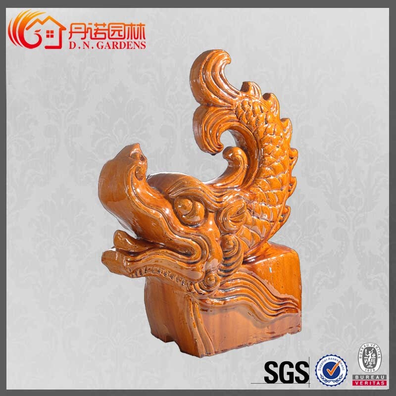 Colored Glaze Chinese Roof Ornaments Dragon Pattern Kaolin Clay Decorative Roof Tiles