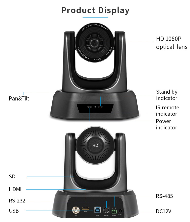 Nv10A 10X Zoom HDMI/SDI/USB 3 Video Outputs HDMI HD1080p Video Conference Camera