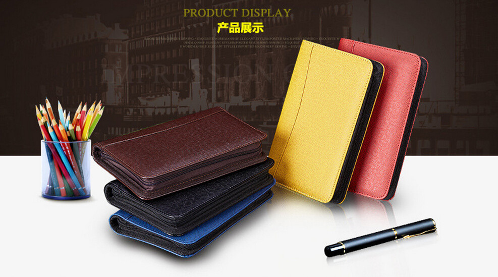 B5 A5 A6 Leather Manager folder Spiral binder notebook with zipper and Calculator