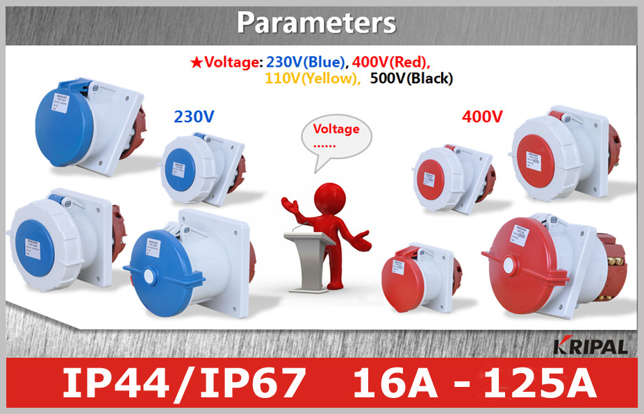 Angled Panel Mounted Industrial Power Socket switch 110V 16A IP44 3 Pin For Marine