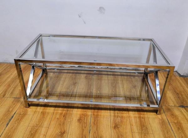 Buy cheap Polished Silver Stainless Steel Frame Tempered glass top Coffee table from wholesalers