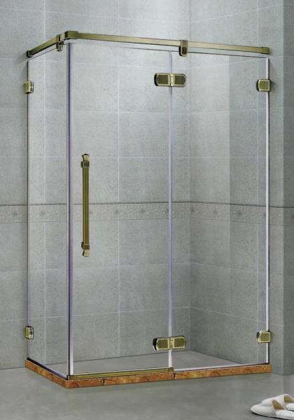 Buy cheap Green Bronze Frameless Hinged Shower Doors Two Fixed Panels Rectangle Stainless Support Bar from wholesalers