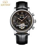 KINYUED J022-4 Minimalist Black Dial Leather Strap Watches Complete Calendar