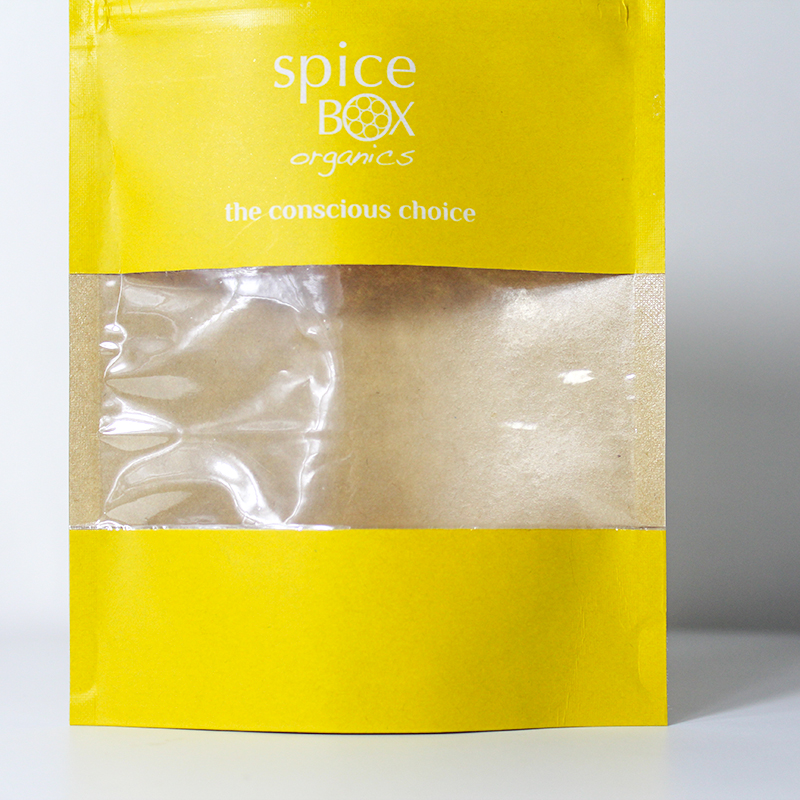 Organics Spice Kraft Paper Pouch Zipper Packaging Bag With Clear Window