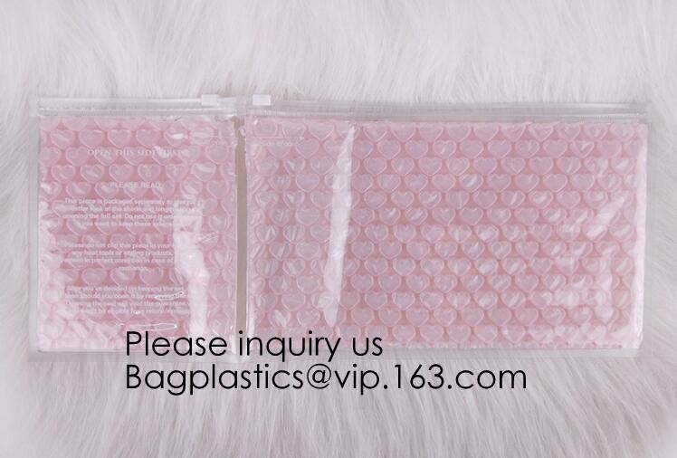 New Design Pvc k Epe Foam Heart-Shaped Bubble Bag For Cosmetic/Pink Plastic Bubble Bag With Zipper bagease package