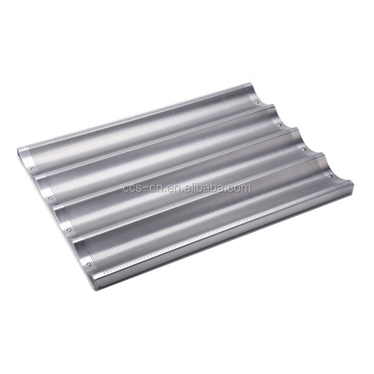 4 slotted aluminum french bread baking pan baguette baking tray for bar or bakery or restaurant