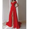 Buy cheap Custom Clothing Factory China Women'S Ruffled Hem Solid Color Maxi Evening Gown Dress With Slit from wholesalers