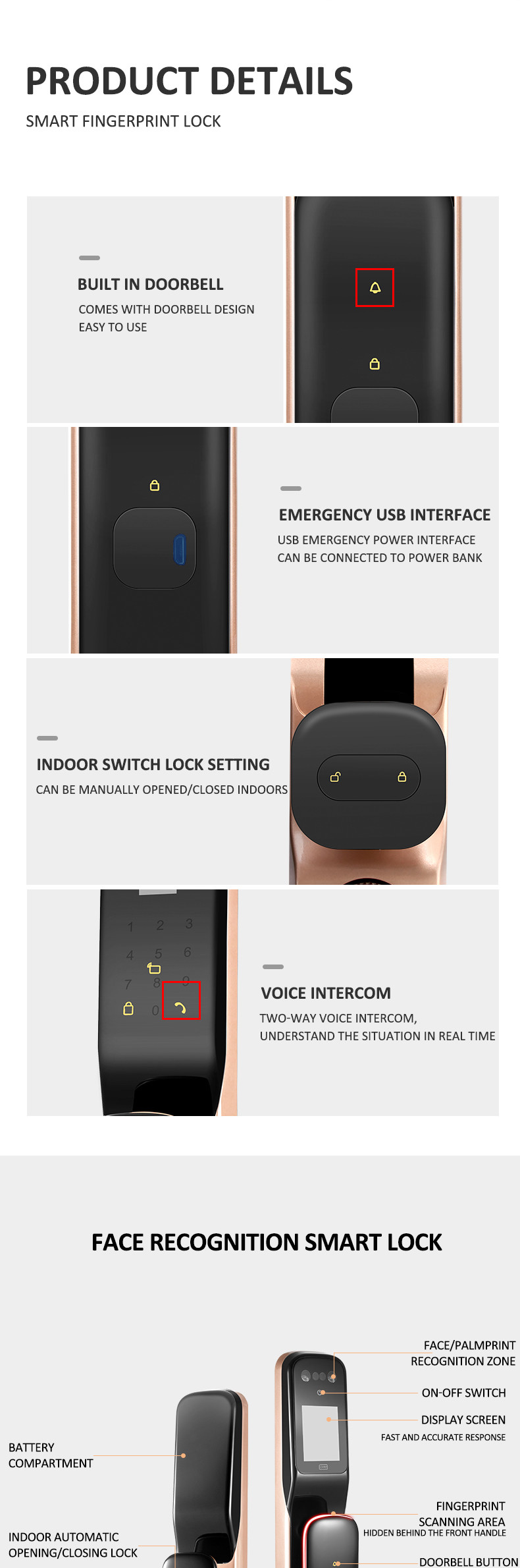 Cat Eye Door Bell Smart Face Fingerprint Automatic Front Door Locks